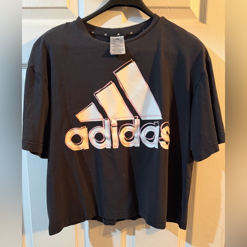adidas Black Tee with Iridescent Logo